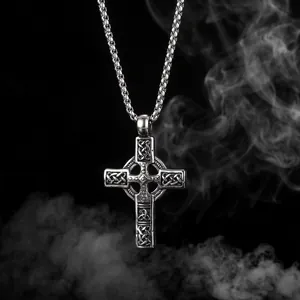 Collier Pendentif Croix Celtique en Acier Inoxydable Vintage pour Homme Femme Argent Antique Évidé Hip Hop Bijoux