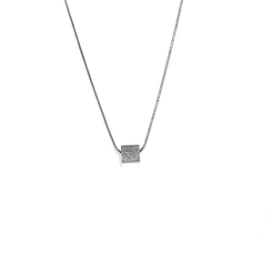 Minimalist square cube pendant necklace with polished silver snake chain for men and women