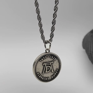 Vintage Albrecht Durer praying hands coin pendant necklace with stainless steel rope chain