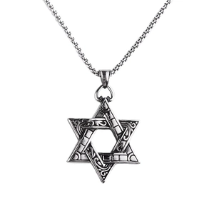 Collier hexagramme rétro avec motif de vigne vintage sur chaîne à boules carrées argent