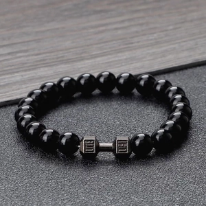 Herren Hantel Perlenarmband Fitness Motivationsschmuck Matte Polierte Glasperlen Legierung Lift Live Gym Zubehör