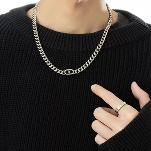 Collana Uomo in Acciaio al Titanio Catena Cubana Stella Galvanizzata Argento Hip Hop Catena Clavicola Pendente Stella Gioielli