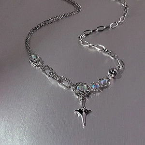 Titanium Steel Star Moonstone Pendant Necklace For Men Women Asymmetric Chain Electroplated Alloy Jewelry Unisex Gift