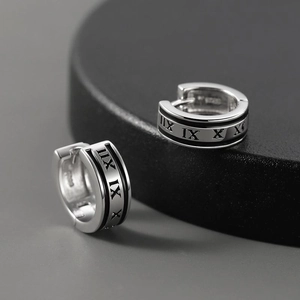 Roman Numeral Huggie Hoop Earrings In Retro Black Enamel Minimalist Jewelry For Men