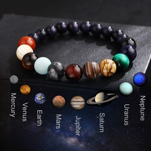 Solar System Eight Planets Bracelet with Natural Stones and Galaxy Blue Sandstone