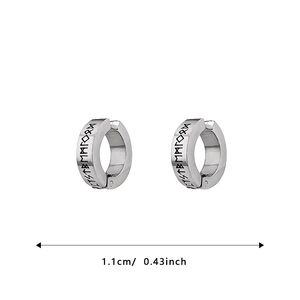 Silver punk rune ear clips for men with 1.1cm outer diameter and engraved Nordic patterns