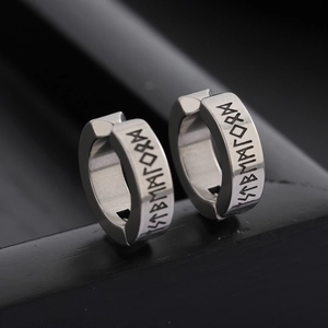 Men's Nordic Rune Ear Clip Titanium Steel Punk Style Non-pierced Silver Hoop Earrings Street Niche Accessory Jewelry