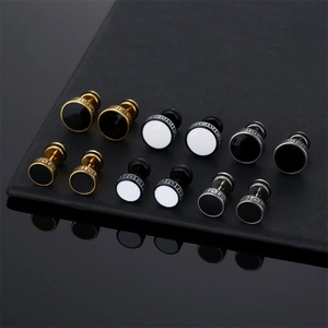 Fashion Copper Meander Pattern Dumbbell Stud Earrings For Men Women Stainless Steel Post Greek Key Barbell Earrings Jewelry