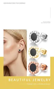 Roman numeral titanium steel stud earrings in silver, gold, and rose gold finishes