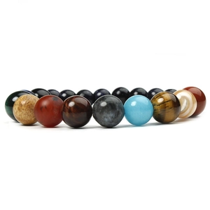 Solar system galaxy bracelet with natural gemstone beads including tiger eye and lapis lazuli