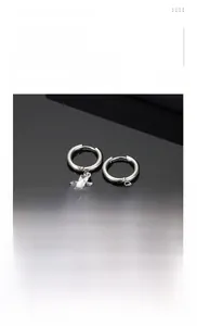 Detail of silver hoop earrings with cubic zirconia cross pendants in titanium steel