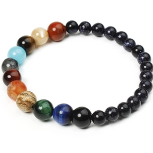 Handmade Eight Planets solar system beaded bracelet with natural tiger eye and blue goldstone