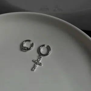 Silver cross ear cuff set with pavé cubic zirconia for non-pierced ears