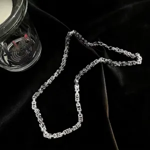 Men Titanium Steel Byzantine Chain Necklace Personalized Punk Hip Hop Silver Heavy Metal Imperial Byzantine Unisex Jewelry