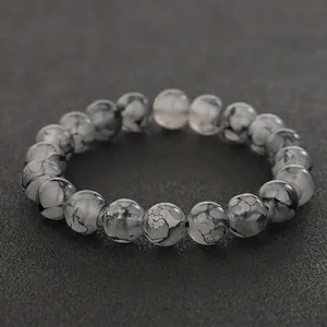 Bracciale di Perline Grigio Inchiostro in Nuovo Stile Cinese per Uomo Donna Minimalista con Motivo Marmo Gioielli Elastici