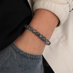 Bracciale unisex con perle in marmo grigio inchiostro stile cinese moderno al polso