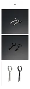 Minimalist double bar drop earrings in silver and black finishes for pierced and non-pierced ears