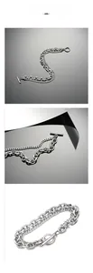 Detail of industrial silver double-layer stainless steel bracelet with OT toggle clasp