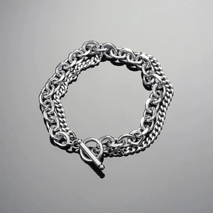 Titanium Steel Double Layer Bracelet For Men Women Minimalist Silver Color OT Toggle Clasp Punk Style Unisex Wrist Jewelry