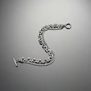 Minimalist silver double-layer titanium steel bracelet with a classic OT buckle closure