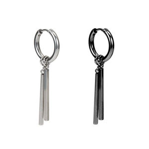 Minimalist titanium steel double bar drop earrings in silver and black finishes