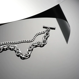 Modern double layer titanium steel bracelet with OT toggle clasp and silver finish