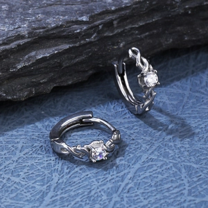 Silberne Dornen-Creolen mit runden Zirkonia-Steinen im Vintage-Stil für Herren und Damen