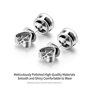 Klassische runde schwarze Achat Ohrstecker in poliertem Silber mit geometrischem Design