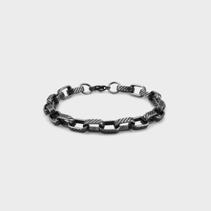 Vintage oxidized titanium steel chain bracelet with textured links and lobster clasp for men