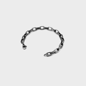 Industrial style titanium steel chain bracelet with textured links and lobster clasp