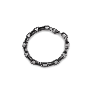 Minimalist titanium steel bracelet with black rectangular links and lobster clasp