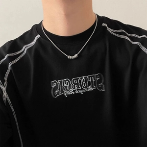 Sparkling diamond titanium steel ring necklace for men with minimalist silver cylinder charms