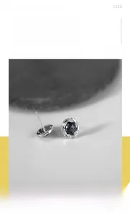 Detail of titanium steel starburst stud earrings with blue sandstone and crystal pave
