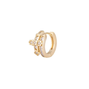 Boucles d'oreilles croix en or poli avec zircons scintillants au style luxueux minimaliste