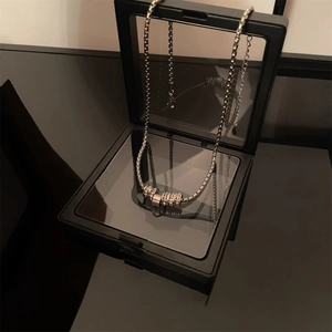 Polished titanium steel ring pendant necklace with sparkling zircons in a gift box