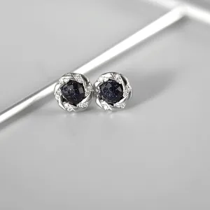 Minimalist Copper Stud Earrings With Blue Sandstone Rhinestone Star Bloom Design Trendy Fashion Jewelry For Men Women