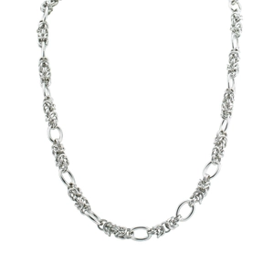 Collier chaîne byzantine punk en acier titane argenté avec maillons tissés à la main