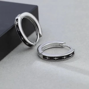 Hoop Earrings With Black Enamel Four Pointed Star Punk Geometric Huggie Earrings For Men Women Jewelry