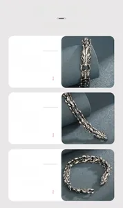 Detailed view of vintage silver dragon link bracelet showing intricate scales and metallic texture