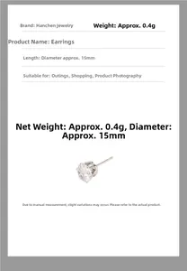 Detail view showing 15mm six-prong cubic zirconia earring with 0.4g weight specification