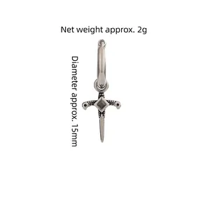 Cross earrings with black zircon in vintage silver finish, diameter 15mm and 2g weight