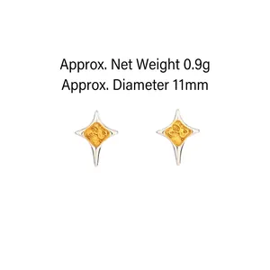 Boucles d'oreilles étoile croisée bicolore or et argent, diamètre 11mm, poids 0,9g