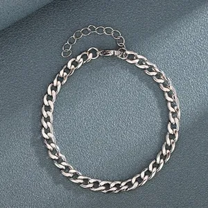 Bracciale a Catena Curb in Acciaio al Titanio per Uomo Donna Minimalista Argento Catena Cubana Gioielli Regolabili