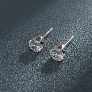 Classic silver-tone 6-prong stud earrings with clear round cubic zirconia stones