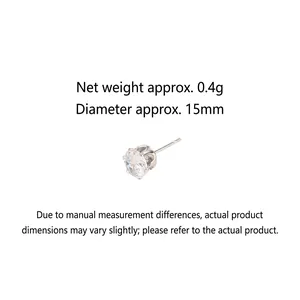 Classic silver-tone 6-prong solitaire stud earring with a 15mm clear round cubic zirconia