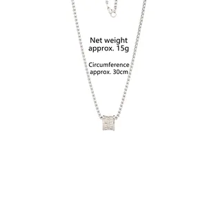 Polished titanium steel cylinder pendant necklace with sparkling cubic zirconia inlay