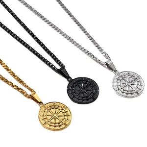 Compass pendant necklace set in gold black and silver tones with nautical chain