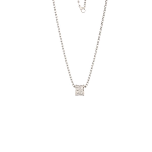 Silver titanium steel necklace featuring a box chain and sparkling cylinder pendant