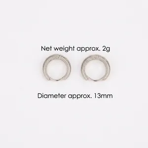 Boucles d'oreilles créoles argentées avec zircons, diamètre 13mm, bijoux hip-hop épurés