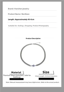Vue détaillée du collier éclair en acier titane avec dimensions de la chaîne 45 plus 5cm